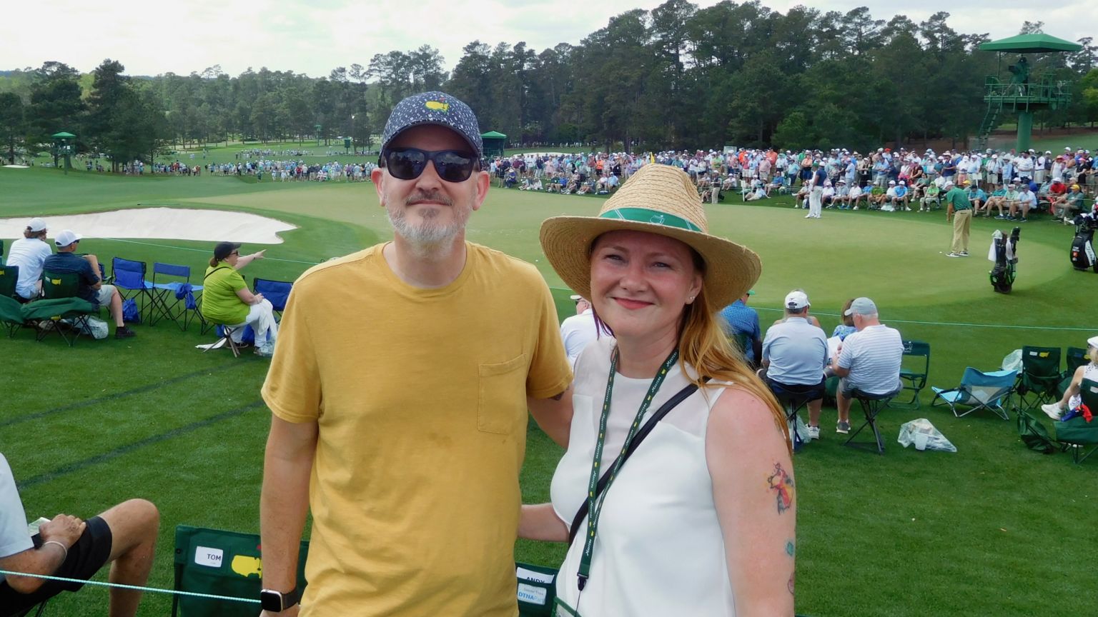 At the 18th green at the Augusta National - Wednesday April 5, 2023